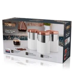 Tower Set Of 3 Linear White And Rose Gold Kitchen Canisters -ELEND SHOP 1000168505 alt04