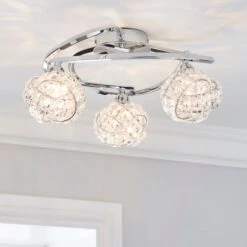 Cecilie 3 Light Crystal Semi Flush Ceiling Light