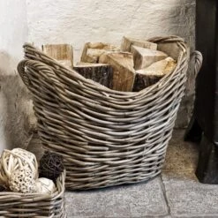 40cm Round Wicker Log Basket With Handles