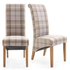 Set Of 2 Chester Dining Chairs, Woven Check Fabric -ELEND SHOP 30662747