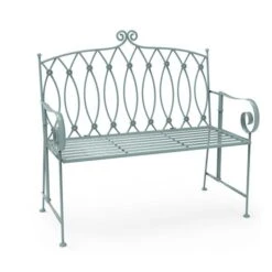 Wrought Iron 2 Seater Sage Green Bench