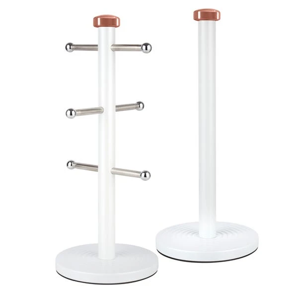 Tower Linear White & Rose Gold Mug Tree & Kitchen Roll Holder Set 1 Tower Linear White & Rose Gold Mug Tree & Kitchen Roll Holder Set