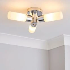 Porto 3 Light Chrome Bathroom Flush Ceiling Light