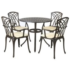 Cast Aluminium 4 Seater Round Bronze Dining Set