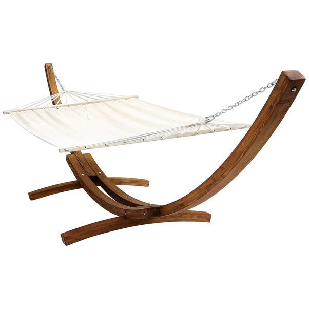 Extra Large Wooden Hammock With Arc Stand Cream Canvas 1 Extra Large Wooden Hammock With Arc Stand Cream Canvas