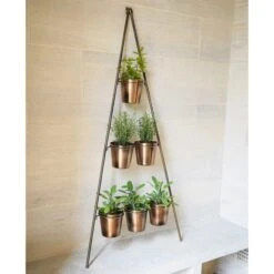 Gold Metal Wall Plant Stand With Planters -ELEND SHOP 30732717