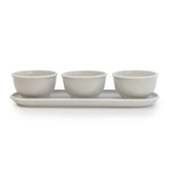 White Set Of 3 Dip Bowls With Platter