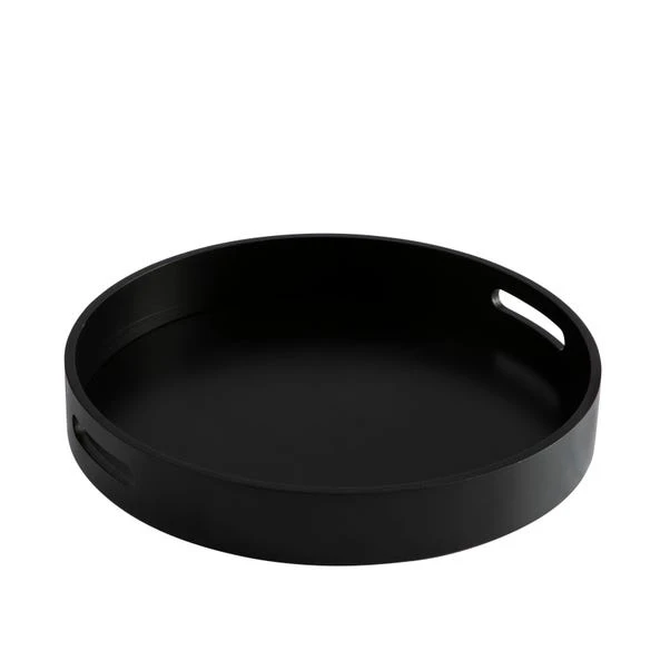 Wooden Round Black Tray With Handles 2 Wooden Round Black Tray With Handles - Image 2