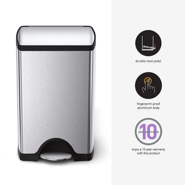 Simplehuman 38 Litre Rectangular Pedal Bin 2 Simplehuman 38 Litre Rectangular Pedal Bin - Image 2