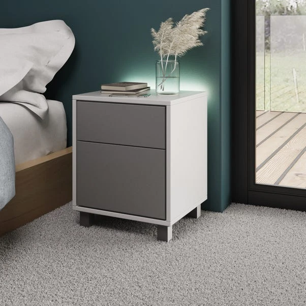 LED Smart Click 1 Door & 1 Door Lamp Table, White & Grey 2 LED Smart Click 1 Door & 1 Door Lamp Table, White & Grey - Image 2