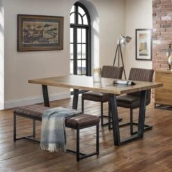 Brooklyn 2 Seater Dining Bench, Brown Faux Leather, 120cm