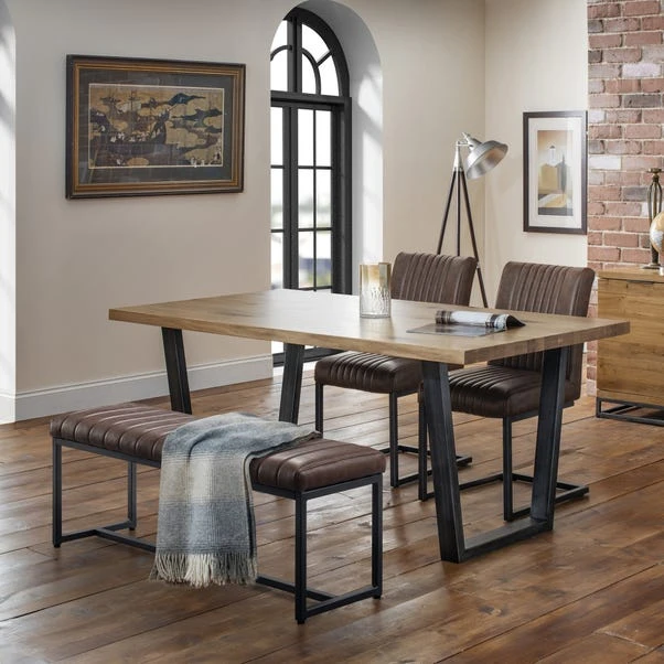 Brooklyn 2 Seater Dining Bench, Brown Faux Leather, 120cm 1 Brooklyn 2 Seater Dining Bench, Brown Faux Leather, 120cm