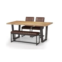 Brooklyn 2 Seater Dining Bench, Brown Faux Leather, 120cm 7 Brooklyn 2 Seater Dining Bench, Brown Faux Leather, 120cm -ELEND SHOP 30794155 alt03