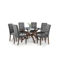 Chelsea 6 Seater Round Large Dining Table With 6 Madrid Chairs, Brown Glass 11 Chelsea 6 Seater Round Large Dining Table With 6 Madrid Chairs, Brown Glass -ELEND SHOP 30794187 alt05
