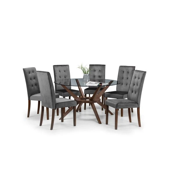 Chelsea 6 Seater Round Large Dining Table With 6 Madrid Chairs, Brown Glass 6 Chelsea 6 Seater Round Large Dining Table With 6 Madrid Chairs, Brown Glass - Image 6