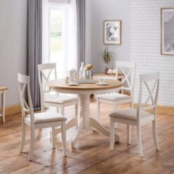 Davenport 4 Seater Round Pedestal Dining Table With 4 Chairs, Off White