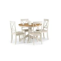 Davenport 4 Seater Round Pedestal Dining Table With 4 Chairs, Off White -ELEND SHOP 30794219 alt03