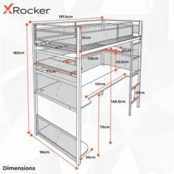 X Rocker Battlebunk Gaming High Sleeper Bunk Bed With Shelf & Desk -ELEND SHOP 30796021 alt09