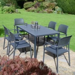 Cube Dining Table With 6 Bora Chair Set Anthracite -ELEND SHOP 30826762 alt02