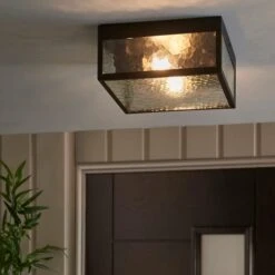 London Industrial Outdoor 2 Light Flush Porch Ceiling Light
