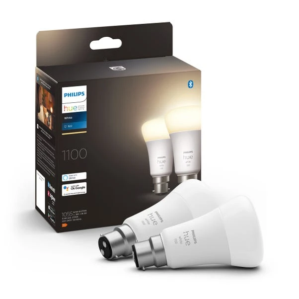 Set Of 2 Philips HUE Smart 9.5W BC GLS LED Dimmable Bulbs 1 Set Of 2 Philips HUE Smart 9.5W BC GLS LED Dimmable Bulbs