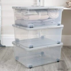 Wham Set Of 3 Storage Boxes With Wheels & Lid -ELEND SHOP 30839238