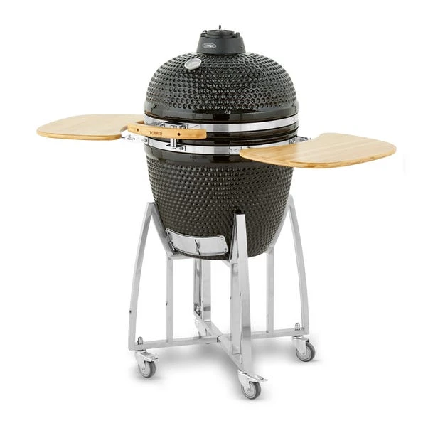 Tower Kamado XL Ceramic Charcoal BBQ With Wooden Shelves, Black 3 Tower Kamado XL Ceramic Charcoal BBQ With Wooden Shelves, Black - Image 3