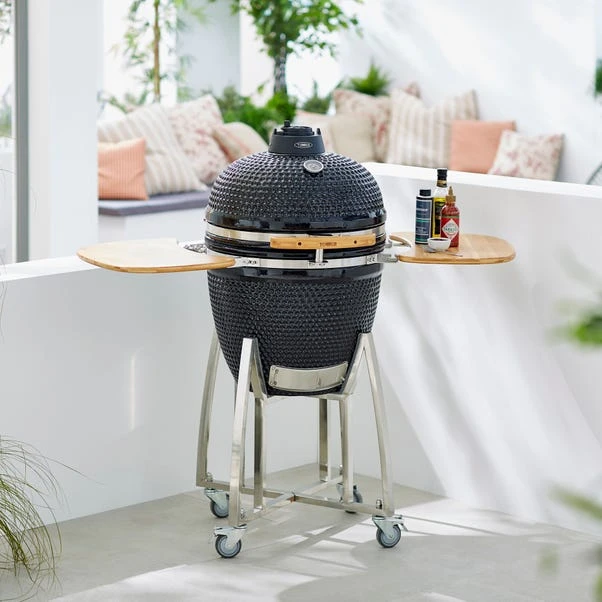 Tower Kamado XL Ceramic Charcoal BBQ With Wooden Shelves, Black 5 Tower Kamado XL Ceramic Charcoal BBQ With Wooden Shelves, Black - Image 5