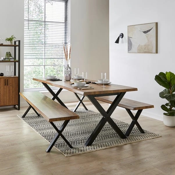 Ezra Large 8 Seater Dining Bench Set, 220cm 1 Ezra Large 8 Seater Dining Bench Set, 220cm