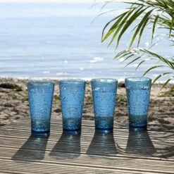 Three Rivers Set Of 4 Blue Linear Highball Glasses