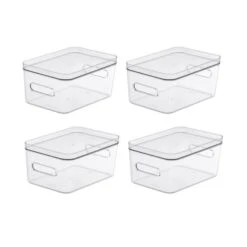 Compact Storage Tub Medium With Lids 5.3L Set Of 4, Clear