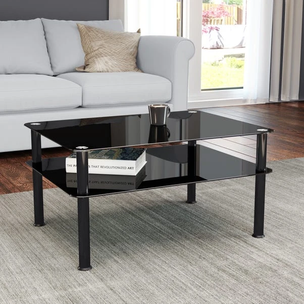 AVF Large Coffee Table, Black Glass With Black Legs 1 AVF Large Coffee Table, Black Glass With Black Legs