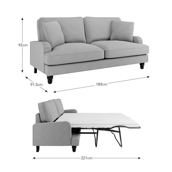 Beatrice Flatweave Grey 3 Seater Double Sofa Bed 10 Beatrice Flatweave Grey 3 Seater Double Sofa Bed - Image 10