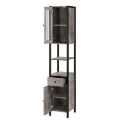 Colton Concrete Effect Tallboy Storage Unit With Mirrored Door -ELEND SHOP 30869873 alt03