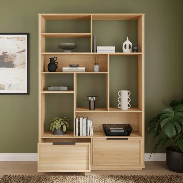 Hardy Wide Bookcase With 2 Drawers, Oak Effect 2 Hardy Wide Bookcase With 2 Drawers, Oak Effect - Image 2