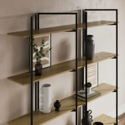 Ramson Tall And Wide Shelving Unit, Oak And Black -ELEND SHOP 30878042 alt02