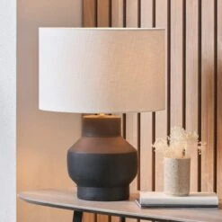 Inna Urn Terracotta And Linen Table Lamp