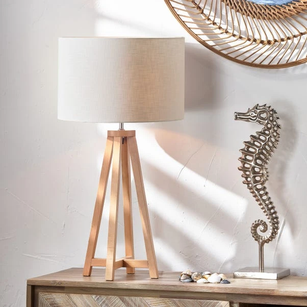 Whitby Wood Tapered 4 Post Linen Table Lamp 9 Whitby Wood Tapered 4 Post Linen Table Lamp - Image 9