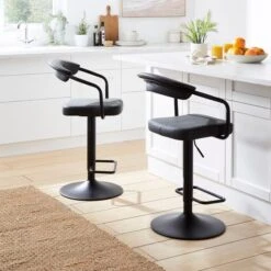 Houston Adjustable Height Swivel Bar Stool, Faux Leather -ELEND SHOP 30889725