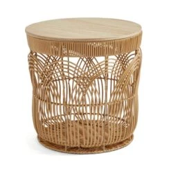 Faux Rattan Storage Basket With Lid -ELEND SHOP 30890655 alt02