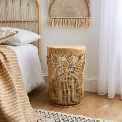 Faux Rattan Storage Basket With Lid -ELEND SHOP 30890656