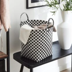 Checkered Plastic Storage Basket -ELEND SHOP 30890664