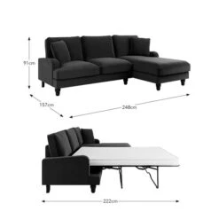 Beatrice Matte Velvet 4 Seater Corner Chaise Double Sofa Bed -ELEND SHOP 30893239 alt09