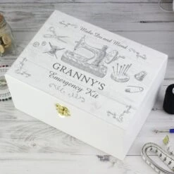 Personalised Sewing Kit White Wooden Memory Box