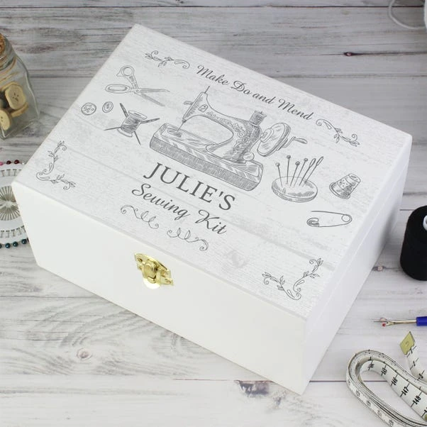 Personalised Sewing Kit White Wooden Memory Box 2 Personalised Sewing Kit White Wooden Memory Box - Image 2