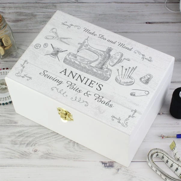 Personalised Sewing Kit White Wooden Memory Box 3 Personalised Sewing Kit White Wooden Memory Box - Image 3