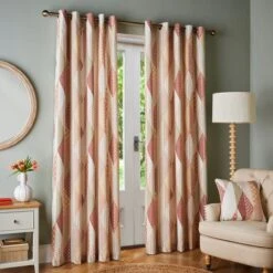 Patchwork Print Eyelet Curtains -ELEND SHOP 30903816 alt01