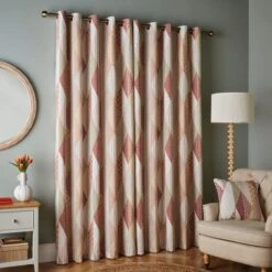 Patchwork Print Eyelet Curtains -ELEND SHOP 30903816 alt04
