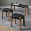 Pacific 2 Seater Claudio Leather Bench And Stools Set, Mango Wood