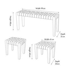 Pacific 2 Seater Claudio Leather Bench And Stools Set, Mango Wood -ELEND SHOP 30907191 alt07